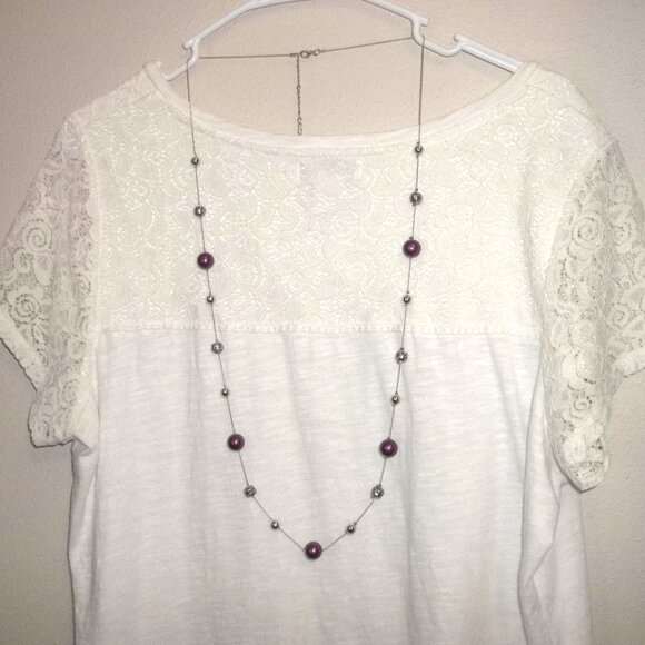 Eggplant Purple Faux Pearl Jewelry Set Long Necklace Earrings Set Lot Pair D183 - Picture 5 of 7